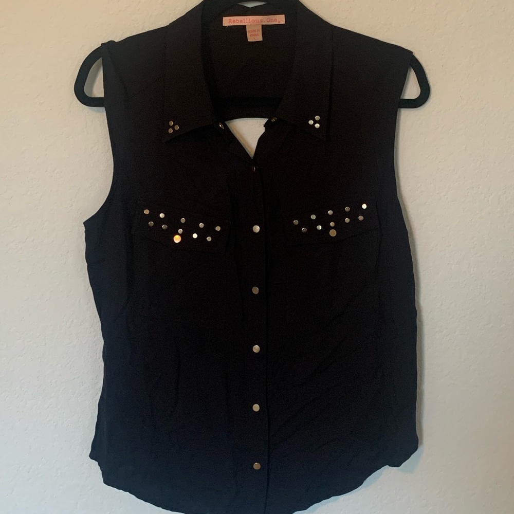 Black button down tank with gold studs